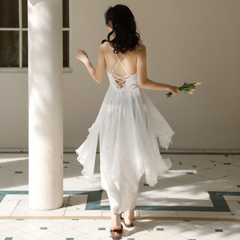 White Chiffon High Low Chic Simple Wedding Party Dress, White Short Prom Dress Graduation Dress White Chiffon High Low Chic Simple Wedding Party Dress, White Short Prom Dress Graduation Dress