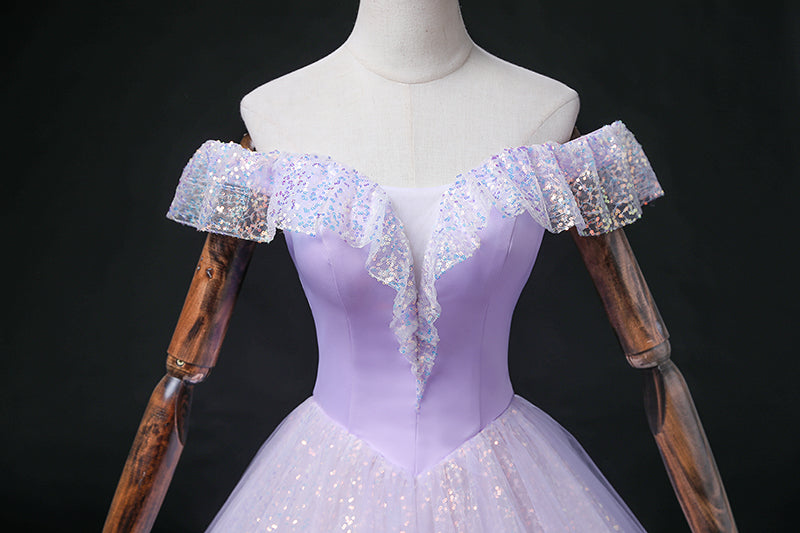 Lavender Tulle Sweetheart Off Shoulder Formal Dress, Long Party Dress Prom Dress