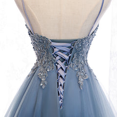 Lovely Blue High Low V-neckline Straps Party Dress, New Straps Prom Dress