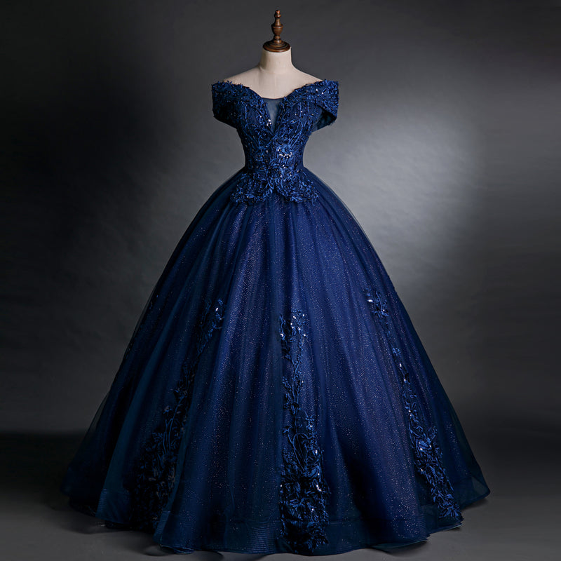 Glam Navy Blue Sweet 16 Formal Gown with Lace, Blue Prom Dress Party D Cutedressy Glam Navy Blue Sweet 16 Formal Gown with Lace, Blue Prom Dress Party D Cutedressy