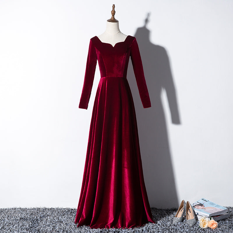 Beautiful Wine Red Velvet Long Sleeves Party Dress, Long Prom Dress – Cutedressy Beautiful Wine Red Velvet Long Sleeves Party Dress, Long Prom Dress – Cutedressy