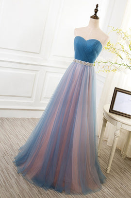 Beautiful Sweetheart Blue and Pink Bridesmaid Dress, Long Party Dress