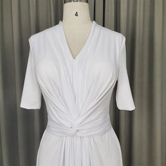Elegant White Spandex Tea Length Wedding Party Dress, Mother of Bridal Dress