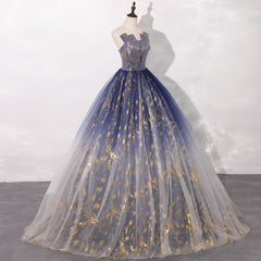 Lovely Blue Floor Length Gradient Party Dress, A-line Long Formal Dress Prom Dress