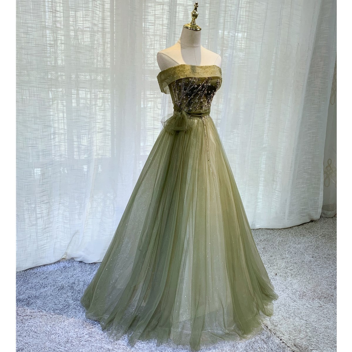 Light Green Tulle Scoop Long Party Gown, Green Bridesmaid Dress Cutedressy Light Green Tulle Scoop Long Party Gown, Green Bridesmaid Dress Cutedressy