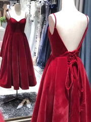 Beautiful Vintage Tea Length Velvet Straps Party Dress, Evening Gowns