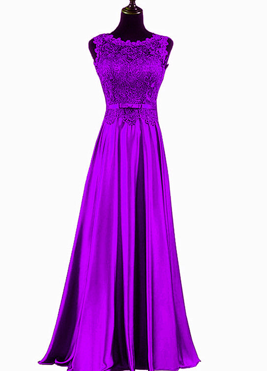 Beautiful Long Soft Satin with Lace Bridesmaid Dress, A-line Prom Dress