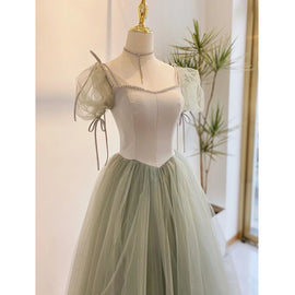 Light Green Straps Long Formal Dress, Green A-line Prom Dress