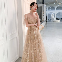 Champagne Tulle Long Party Dress Formal Dress, A-line Off Shoulder Pro Cutedressy Champagne Tulle Long Party Dress Formal Dress, A-line Off Shoulder Pro Cutedressy