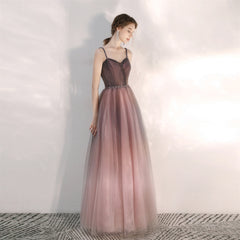 Beautiful Gradient Tulle Straps Sweetheart Long Party Dress, Long Junior Prom Dresses
