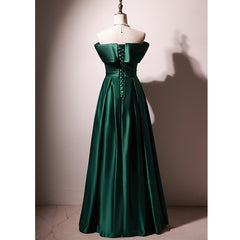Beautiful Green Satin A-line Off Shoulder Prom Dresses, Green Evening Dress Party Dresses