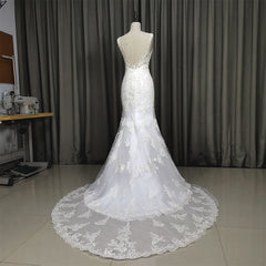 Elegant V-neckline Mermaid Lace Long Wedding Dress, Beach Bridal Gown