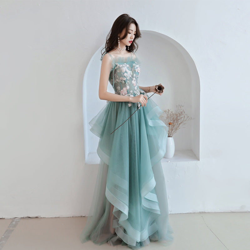 Unique A-line Long Straps Tulle Layers Green and Pink Evening Dress, L Cutedressy Unique A-line Long Straps Tulle Layers Green and Pink Evening Dress, L Cutedressy