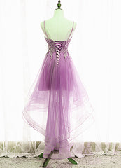 Cute Light Purple Fashionable Homecoming Dress, High Low Straps Prom Dress