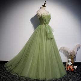 Lovely  Green Tulle Prom Dress 2022, Long Green Evening Party Dresses Sweet 16 Dresses