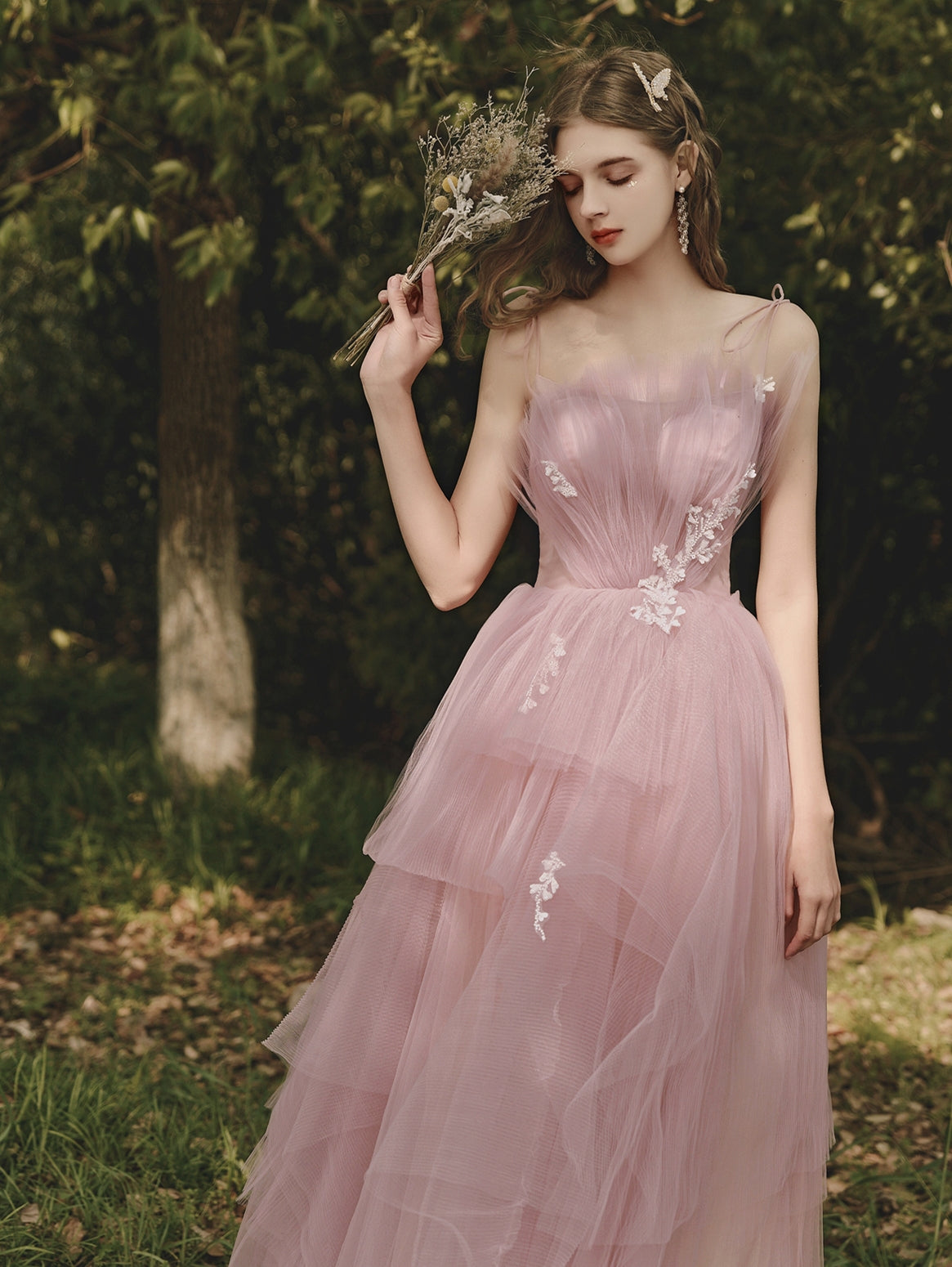 Beautiful Pink Tulle Long Formal Gown Sweet 16 Dress, Pink Lovely Part Cutedressy Beautiful Pink Tulle Long Formal Gown Sweet 16 Dress, Pink Lovely Part Cutedressy