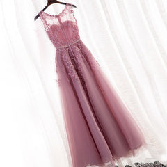 Charming Round Neckline Tulle A-line Prom Dress, Long Party Gown