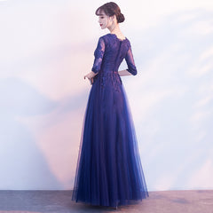 Charming Navy Blue Tulle Long Party Dress, A-line Bridesmaid Dress