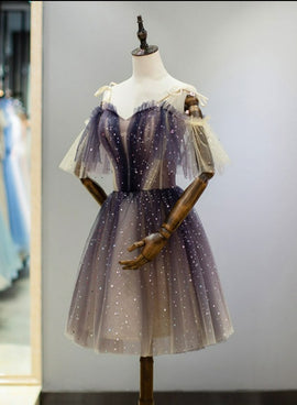 Cute Short Gradient Tulle Straps Homecoming Dress, Short Prom Dressess