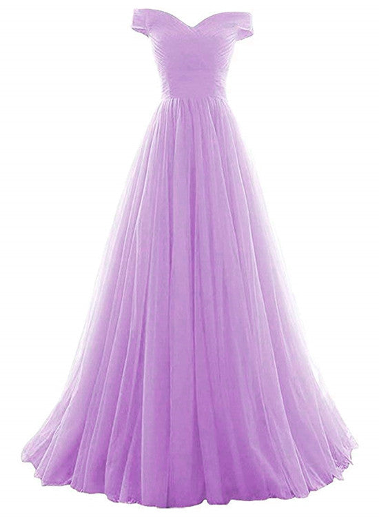 Beautiful Lavender Tulle Off Shoulder Long Formal Dress , Beautiful Party Gowns