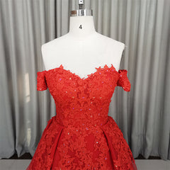 Beautiful Red Tulle Sweetheart Long Lace Applique Party Dress, Floor Length Prom Dress