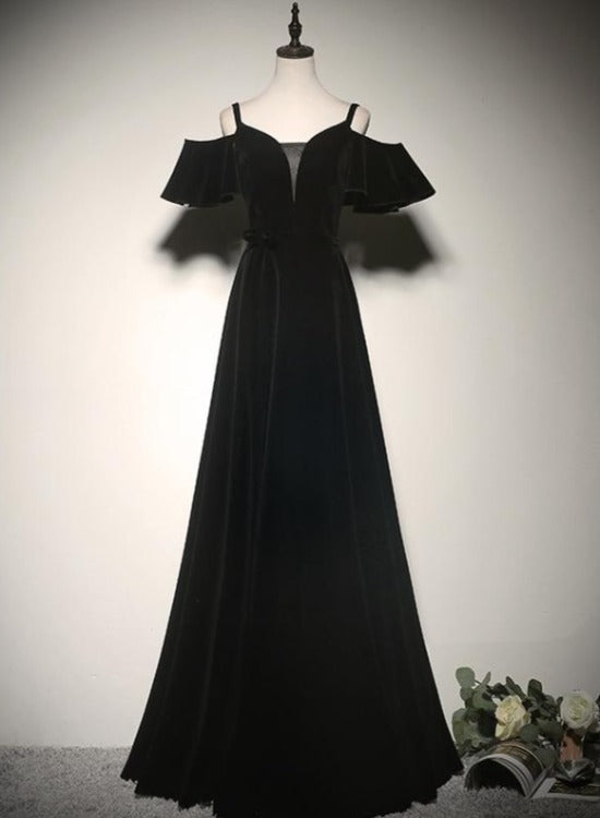 Black Off Shoulder Velvet Long A-line Prom Dress, Black Floor Length P Cutedressy Black Off Shoulder Velvet Long A-line Prom Dress, Black Floor Length P Cutedressy