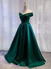 Green Satin Long Sweetheart Junior Prom Dress, Elegant Evening Dress