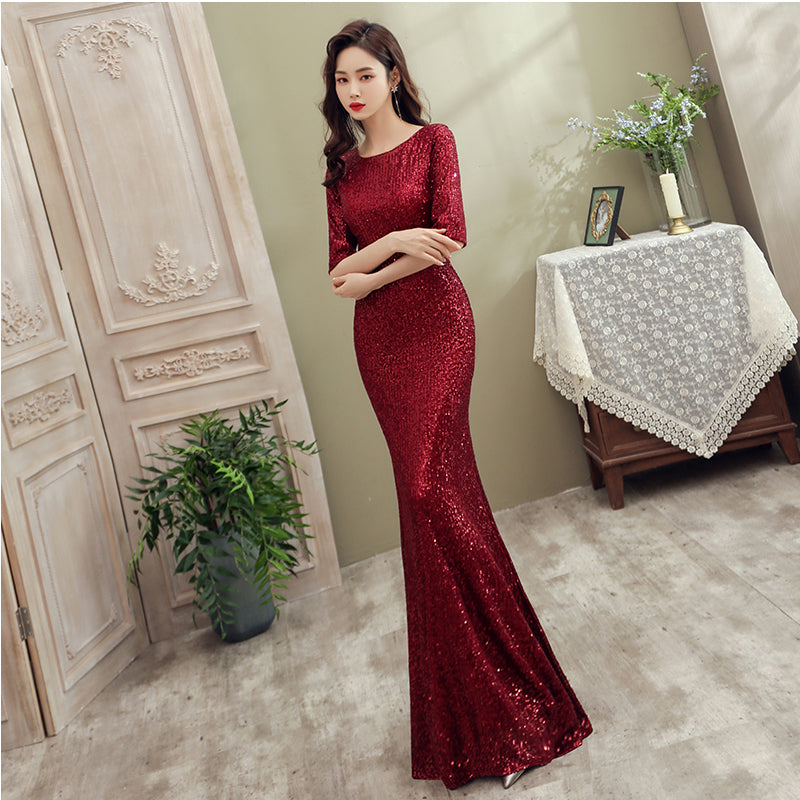 Wine Red Sequins Mermaid Long Evening Dress Party Dress, Dark Red Sequ Cutedressy Wine Red Sequins Mermaid Long Evening Dress Party Dress, Dark Red Sequ Cutedressy