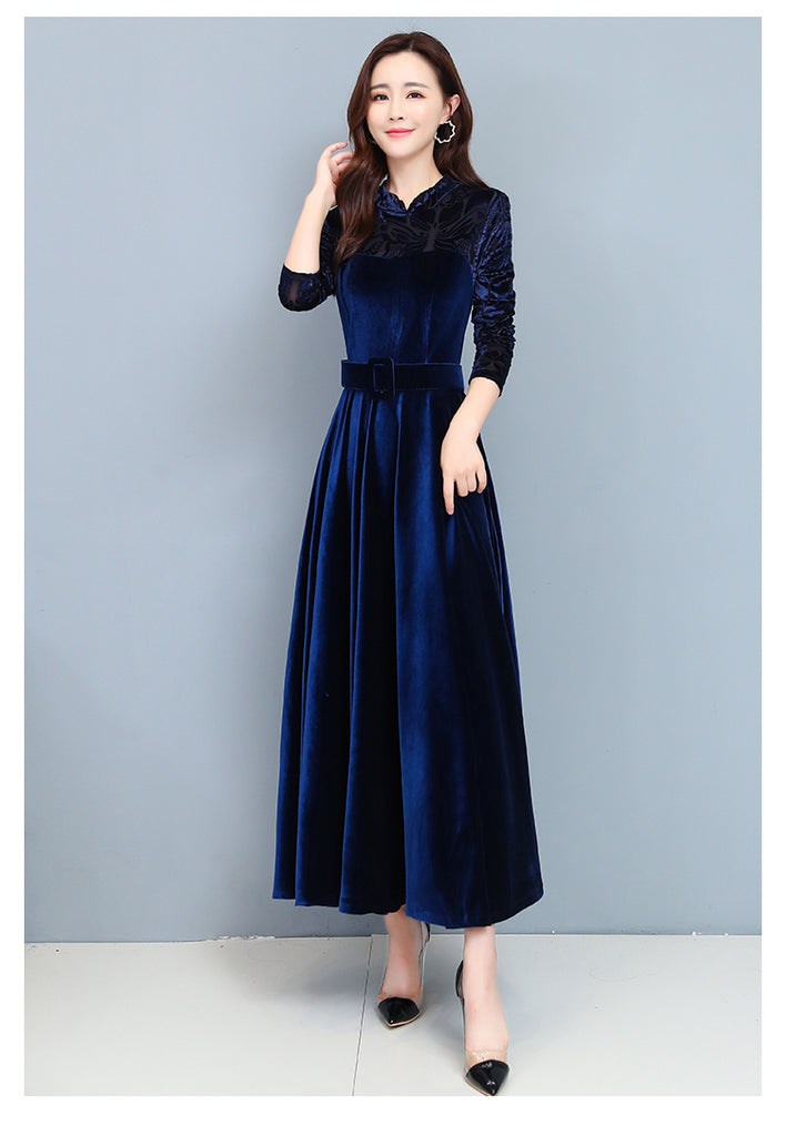 Lovely Velvet Long Sleeves Women Dresses, Fashionable long Women Dress ...