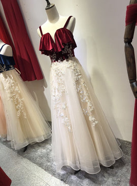straps velvet and tulle long formal dress