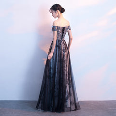 Beautiful Off Shoulder A-line Tulle with Floral Lace Applique, Long Evening Dress