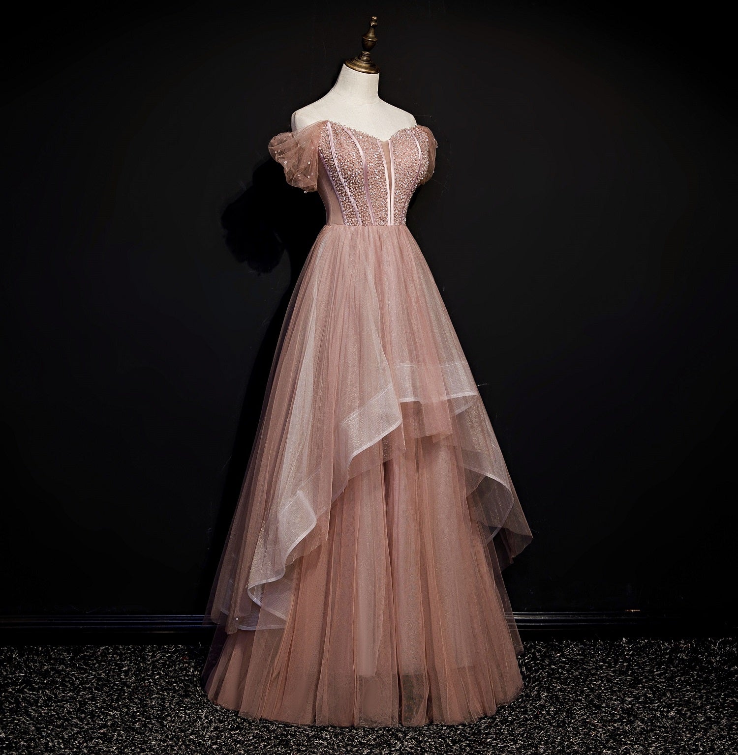 Burgundy Chiffon Floor Length Sweep A-Line Sleeveless Prom Dress, Bead -  Princessly