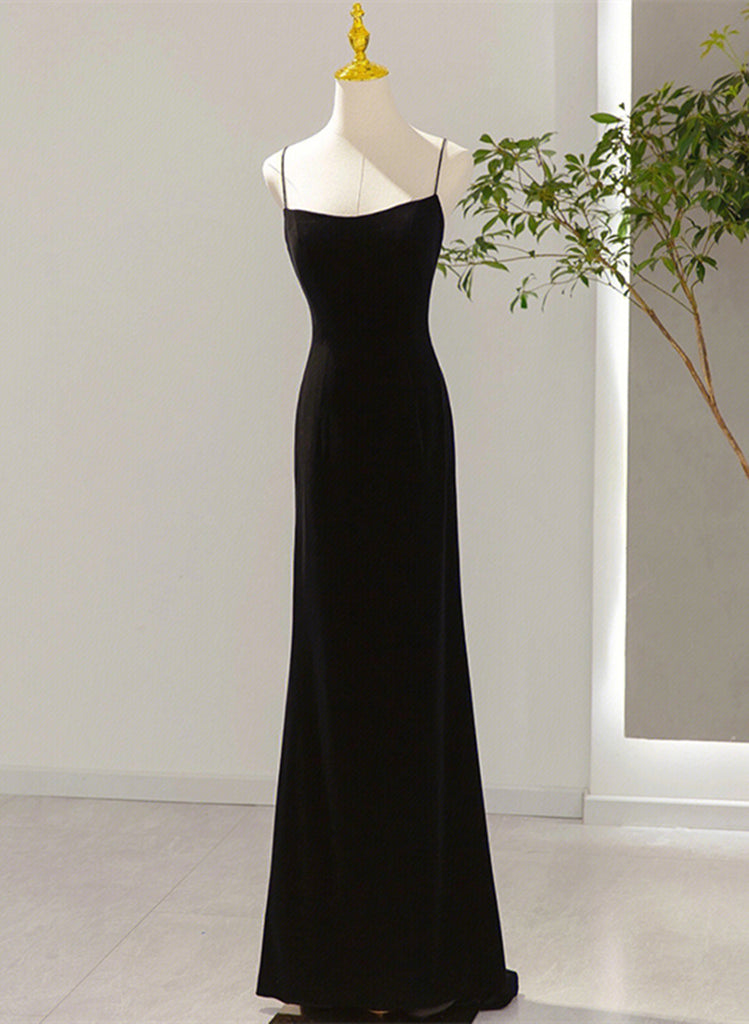 Simple Black Long Spaghetti Straps Mermaid Prom Dresses