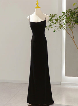 Black Mermaid Long Spaghetti Straps Prom Dress, Black Mermaid Long Party Dress