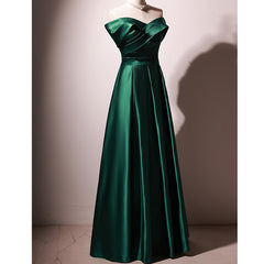 Beautiful Green Satin A-line Off Shoulder Prom Dresses, Green Evening Dress Party Dresses