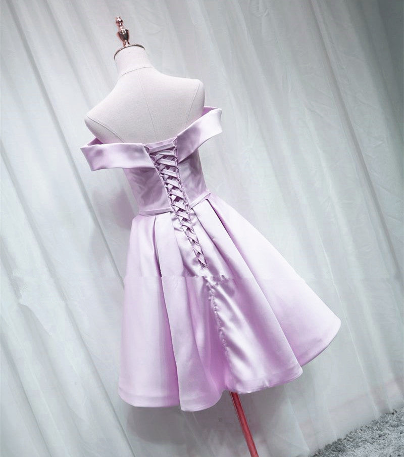 Lovely Satin Off Shoulder Light Purple Sweetheart Formal Dress, Short Homecoming Dress