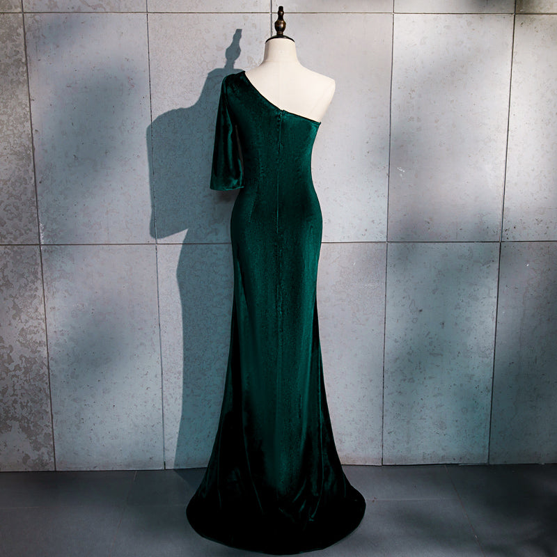 Beautiful Dark Green One Shoulder Evening Dress, Green Mermaid Formal Dresses