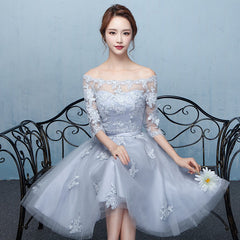 Lovely Grey Tulle Homecoming Dress with Lace, Short Party Dress