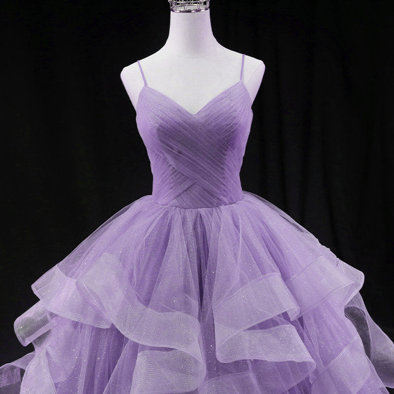 Cute Light Purple Tulle Long Layers Straps Party Dress, Sweet 16 Forma – Cutedressy Cute Light Purple Tulle Long Layers Straps Party Dress, Sweet 16 Forma – Cutedressy