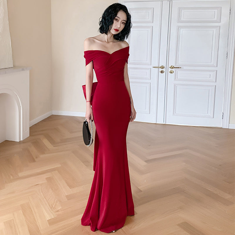 Beautiful Red Off Shoulder Mermaid Evening Dress with Bow, Red Party D Cutedressy Beautiful Red Off Shoulder Mermaid Evening Dress with Bow, Red Party D Cutedressy