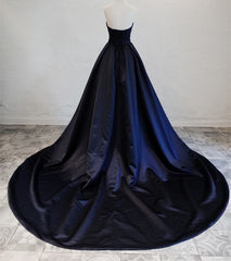 Navy Blue Satin Long Party Dress,  Elegant Dark Blue Formal Dress Evening Dress