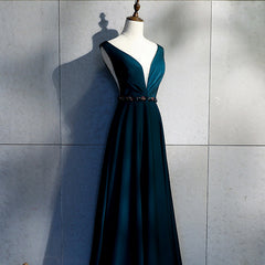 Beautiful Long V Back Evening Gown, Charming Green Party Dress