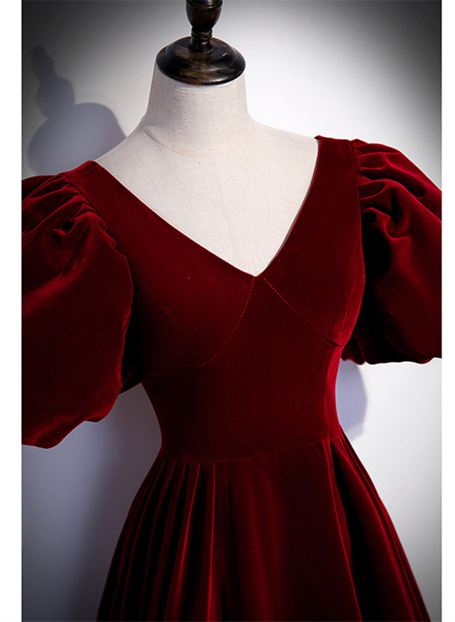 red velvet puff sleeve dress REFORMATION Livia Velvet Silk Dress Puff Sleeves Crimson Red Size 0