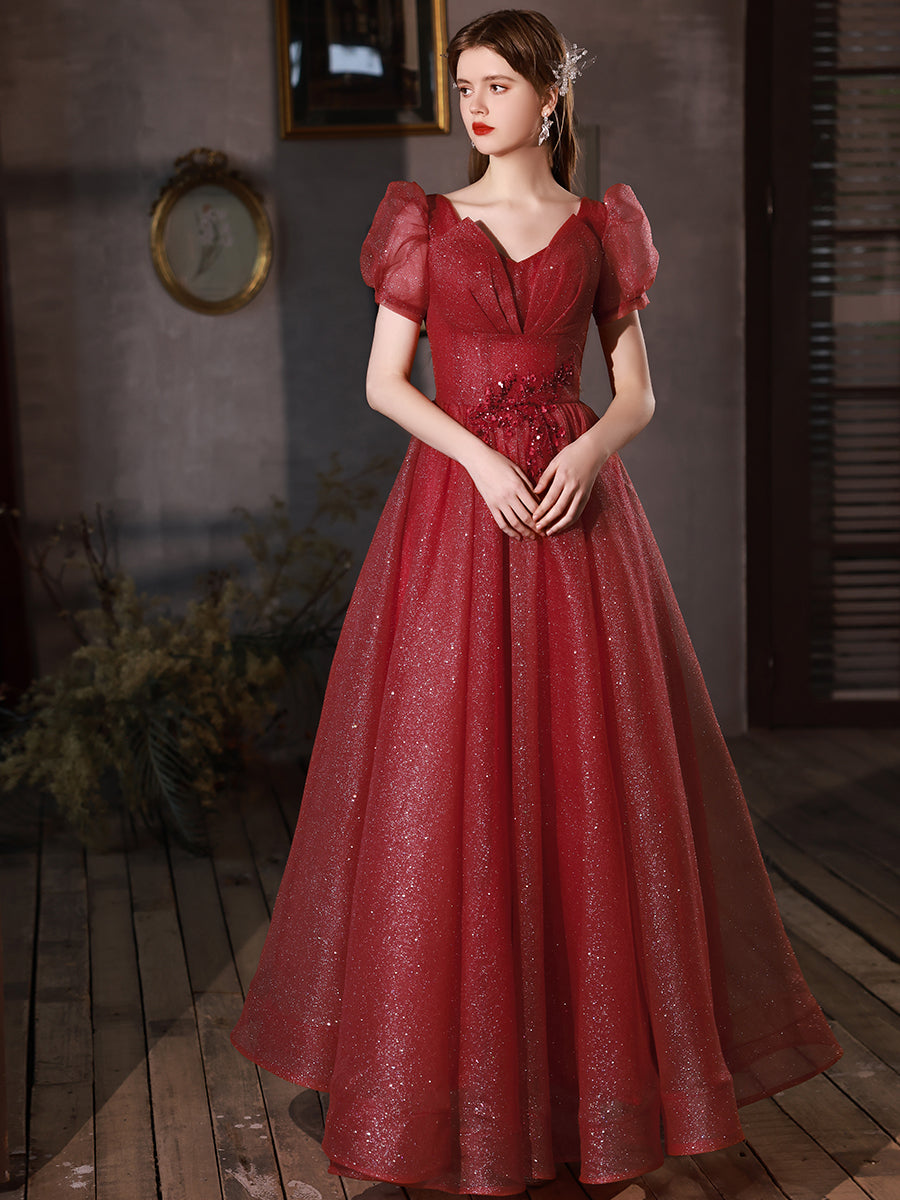 Wine Red Beaded Long Shiny Tulle Prom Dress, A-line Wine Red Evening D Cutedressy Wine Red Beaded Long Shiny Tulle Prom Dress, A-line Wine Red Evening D Cutedressy