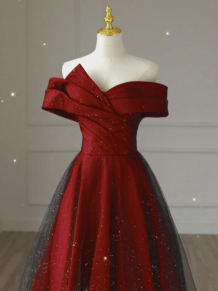 A-line Black and Red Satin Long Prom Dress, Sweetheart Satin Party Dre