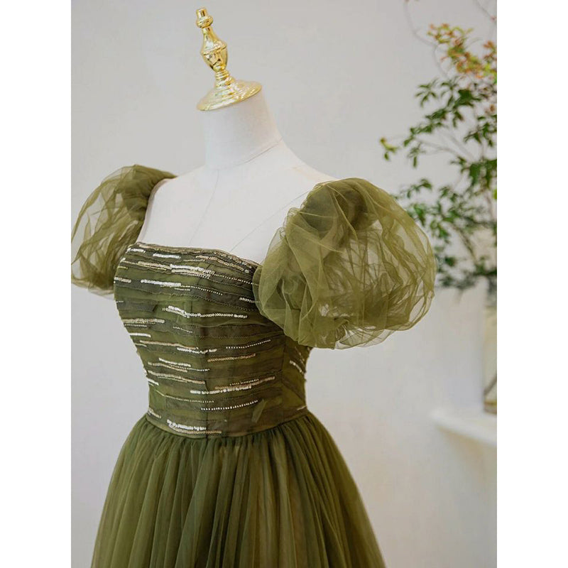 Light Green Short Sleeves Tulle Sequins Long Junior Prom Dress, Green Cutedressy Light Green Short Sleeves Tulle Sequins Long Junior Prom Dress, Green Cutedressy