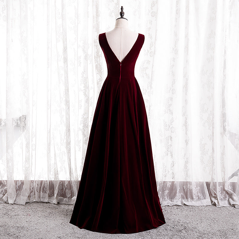 Beautiful Wine Red Simple Long A-ine Wedding Party Dress, Dark Red Prom Dresses