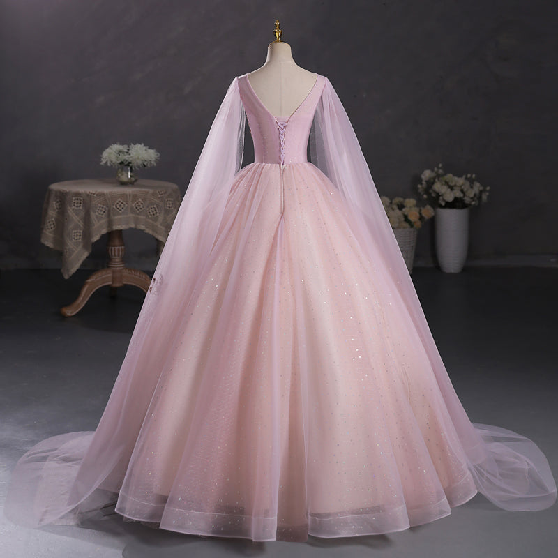Pink Ball Gown V-neckline Floral Lace Sweet 16 Dress, Pink Ball Gown P Cutedressy Pink Ball Gown V-neckline Floral Lace Sweet 16 Dress, Pink Ball Gown P Cutedressy
