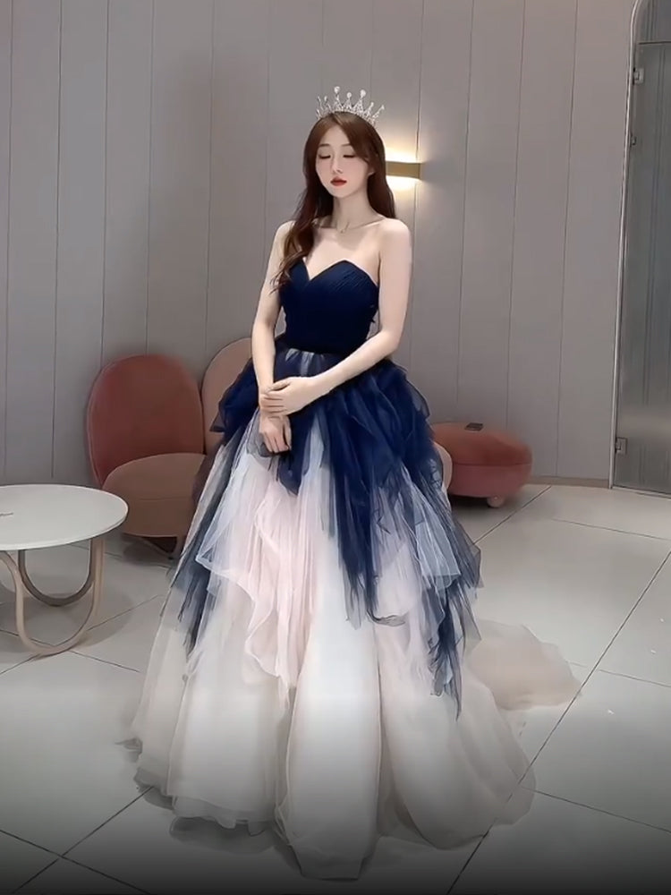 Navy Blue and Ivory Tulle Sweetheart Formal Dress, Layers Tulle Prom D Cutedressy Navy Blue and Ivory Tulle Sweetheart Formal Dress, Layers Tulle Prom D Cutedressy