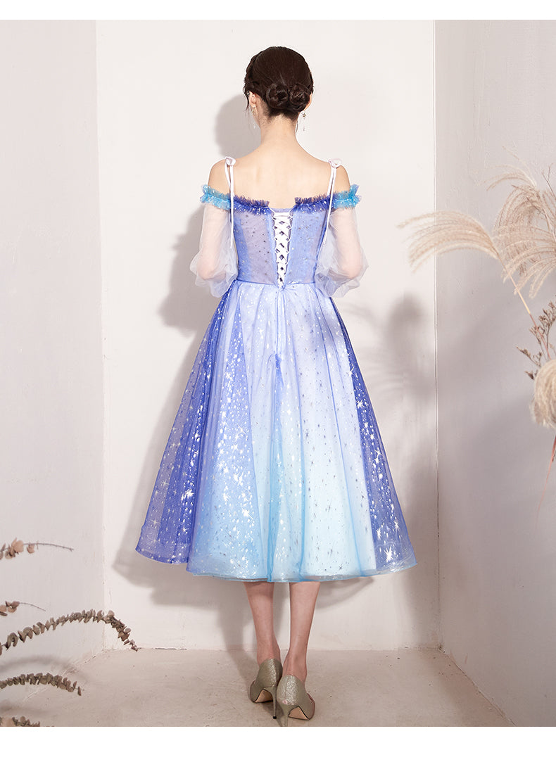 Beautiful Gradient Blue Sparkle Short Prom Dress, Off Shoulder Tulle H Cutedressy Beautiful Gradient Blue Sparkle Short Prom Dress, Off Shoulder Tulle H Cutedressy